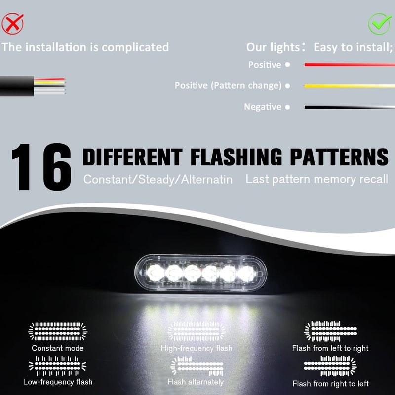 DIBMS LED Emergency Strobe Lights Bar 8x White 6 LED Strobe Warning Emergency Flashing Light Caution Construction Hazard Light Bar For Car Truck Van Off Road Vehicle ATV SUV Surface Mount - Image 5